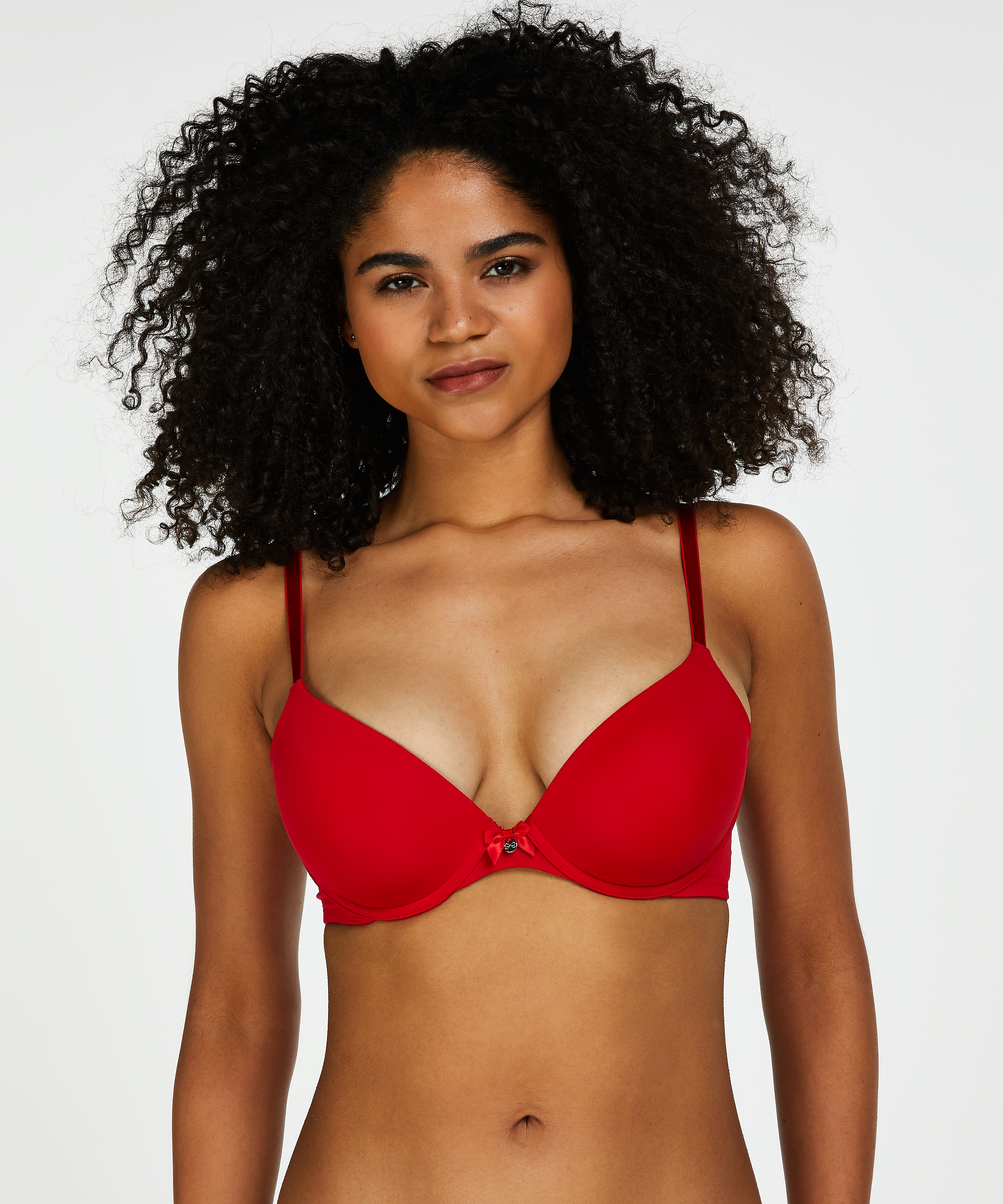 Plunge Padded Underwired Bra, Red, main
