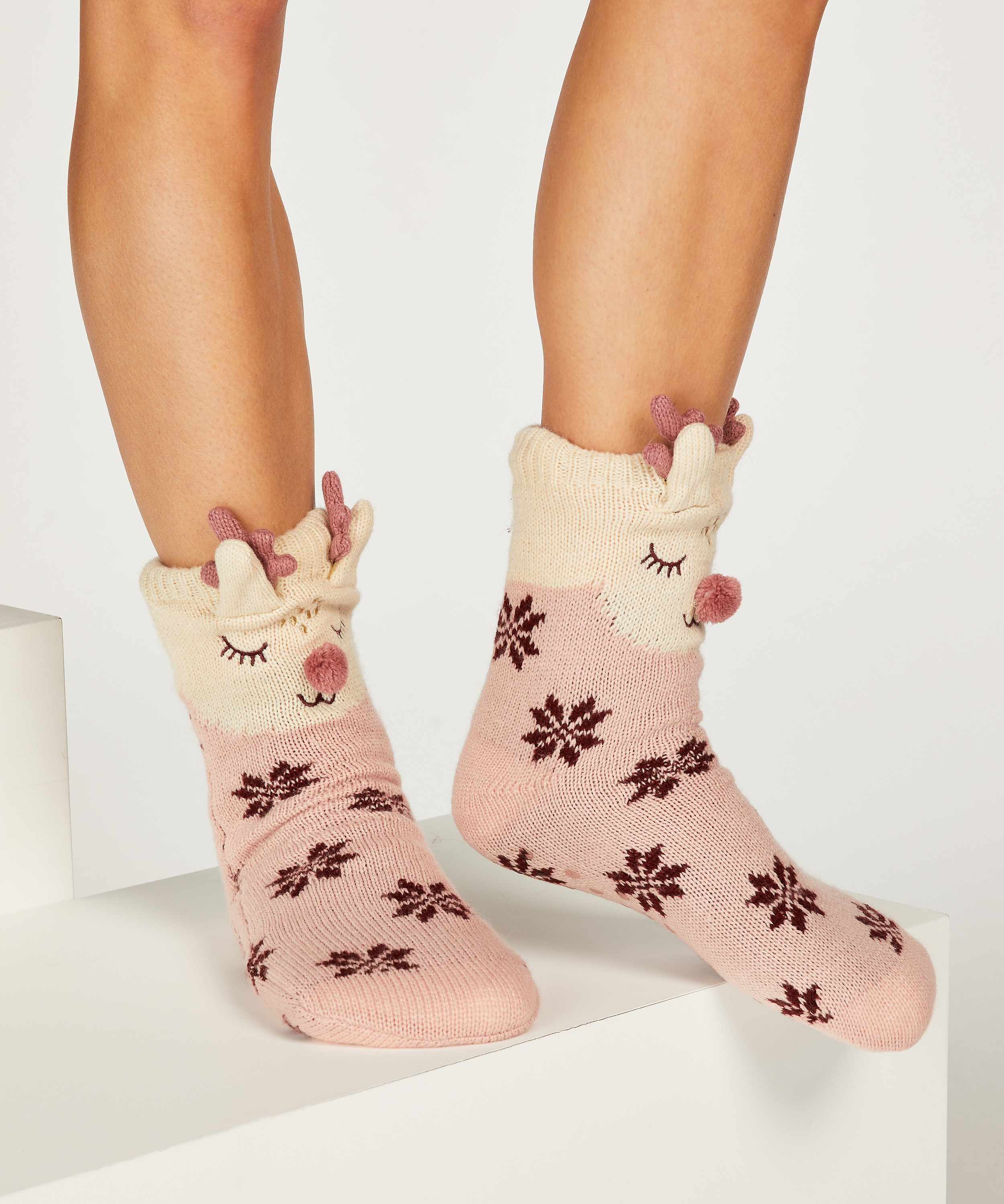 Reindeer Slippers, Pink, main