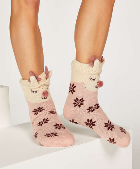 Reindeer Slippers, Pink
