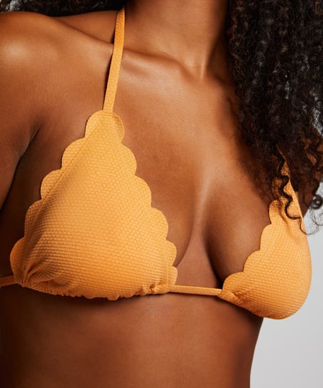 Scallop Lurex Triangle Bikini Top, Orange