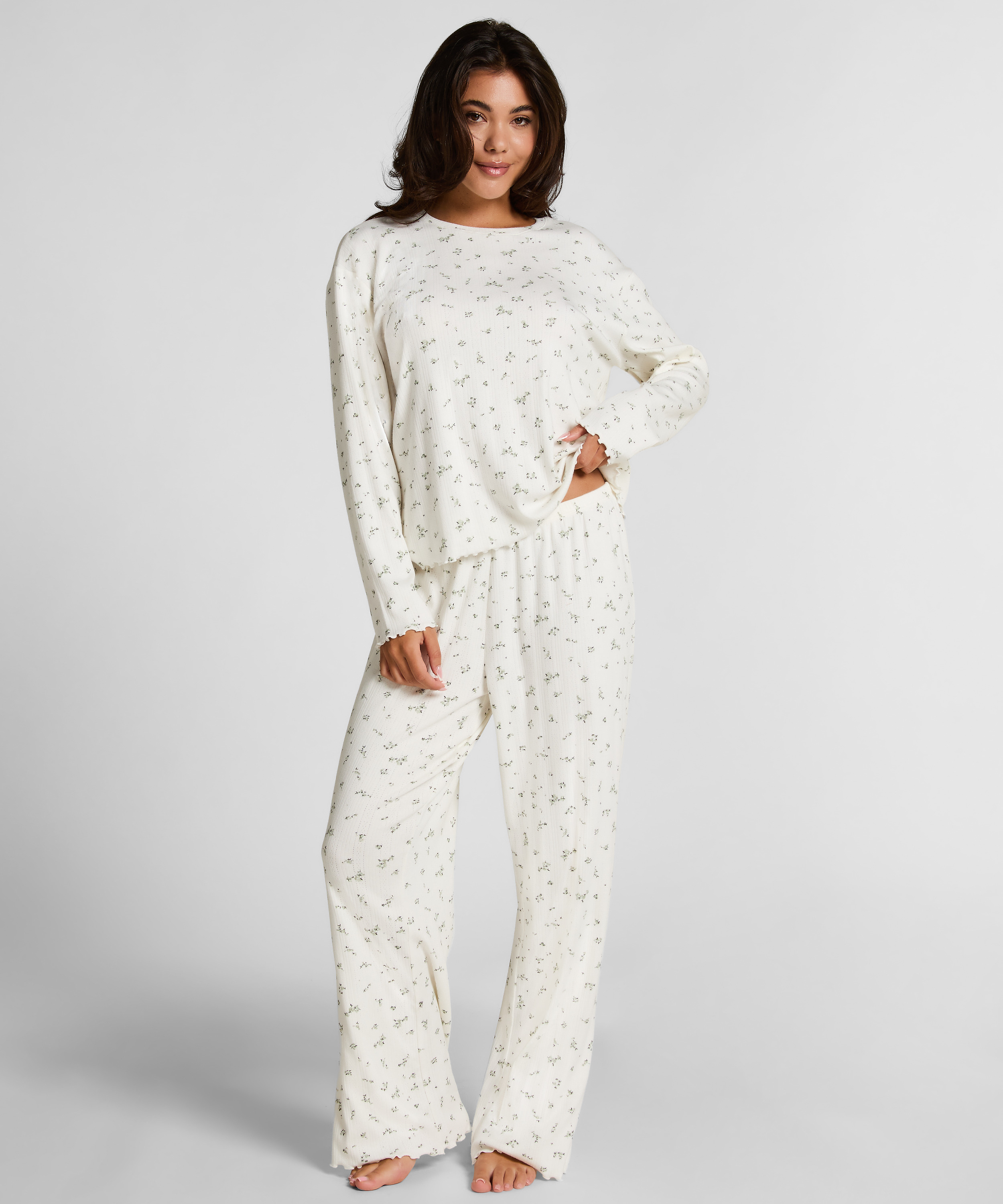 Pyjama Top Loose Pointelle, White, main