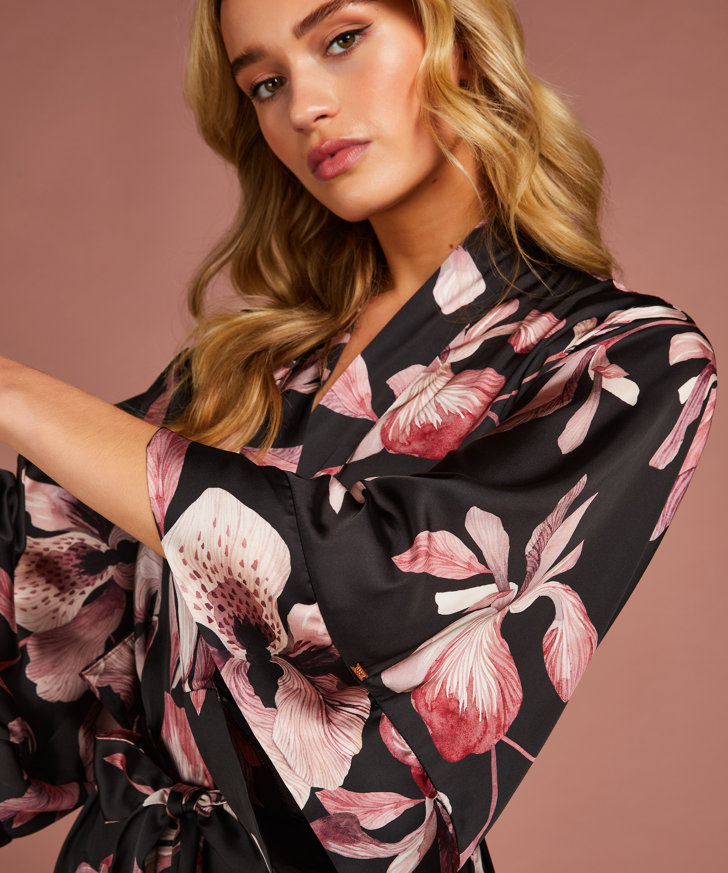Bloom Satin Kimono, Black, main