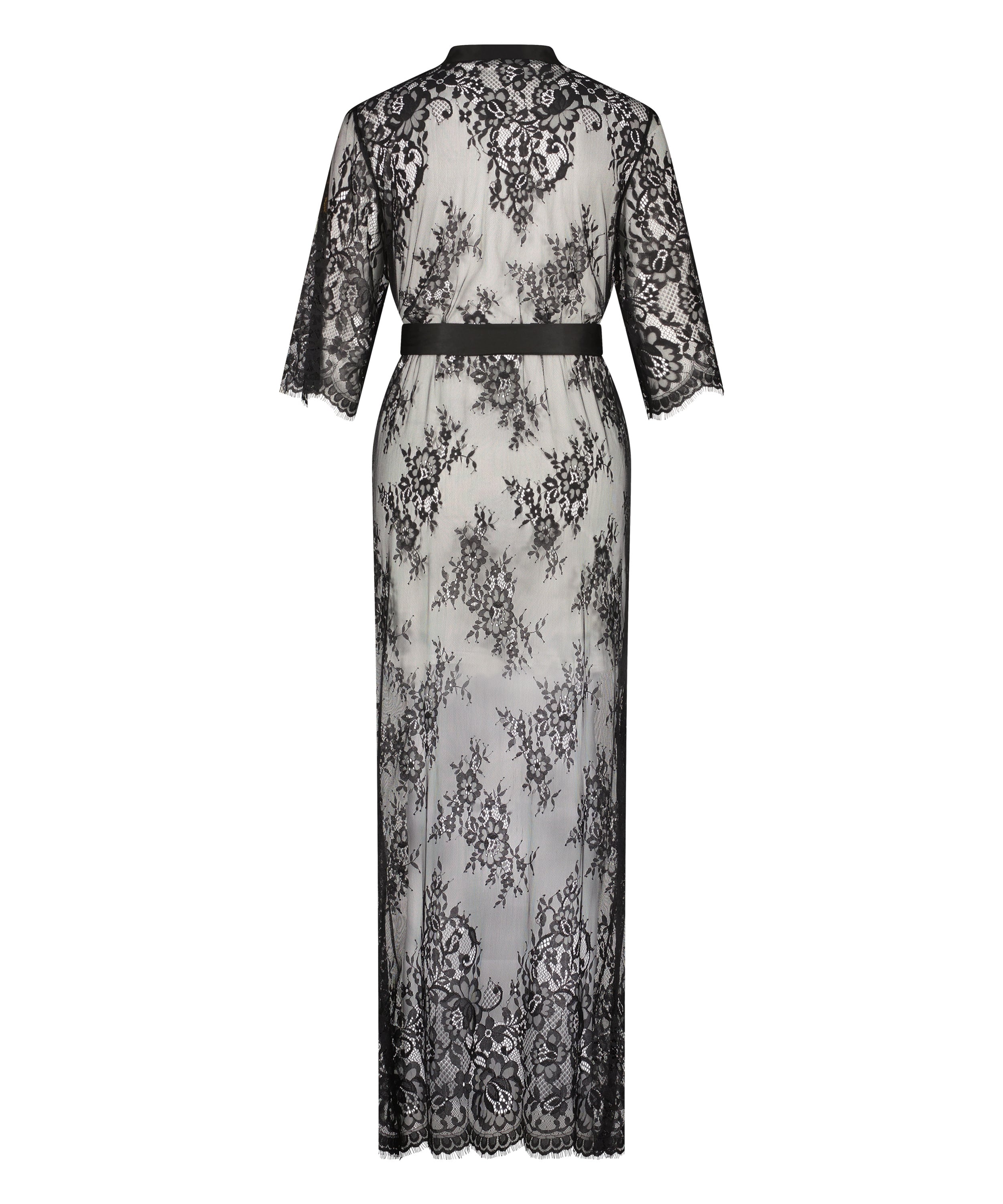 Long Allover Lace Kimono, Black, main