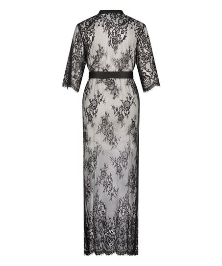 Long Allover Lace Kimono, Black