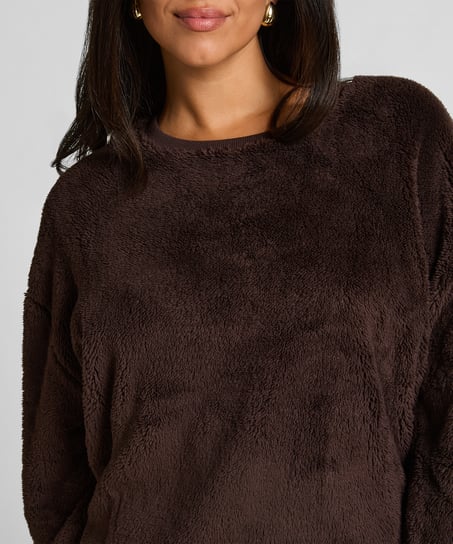 Longsleeved Top Fluffy Fleece, Brown