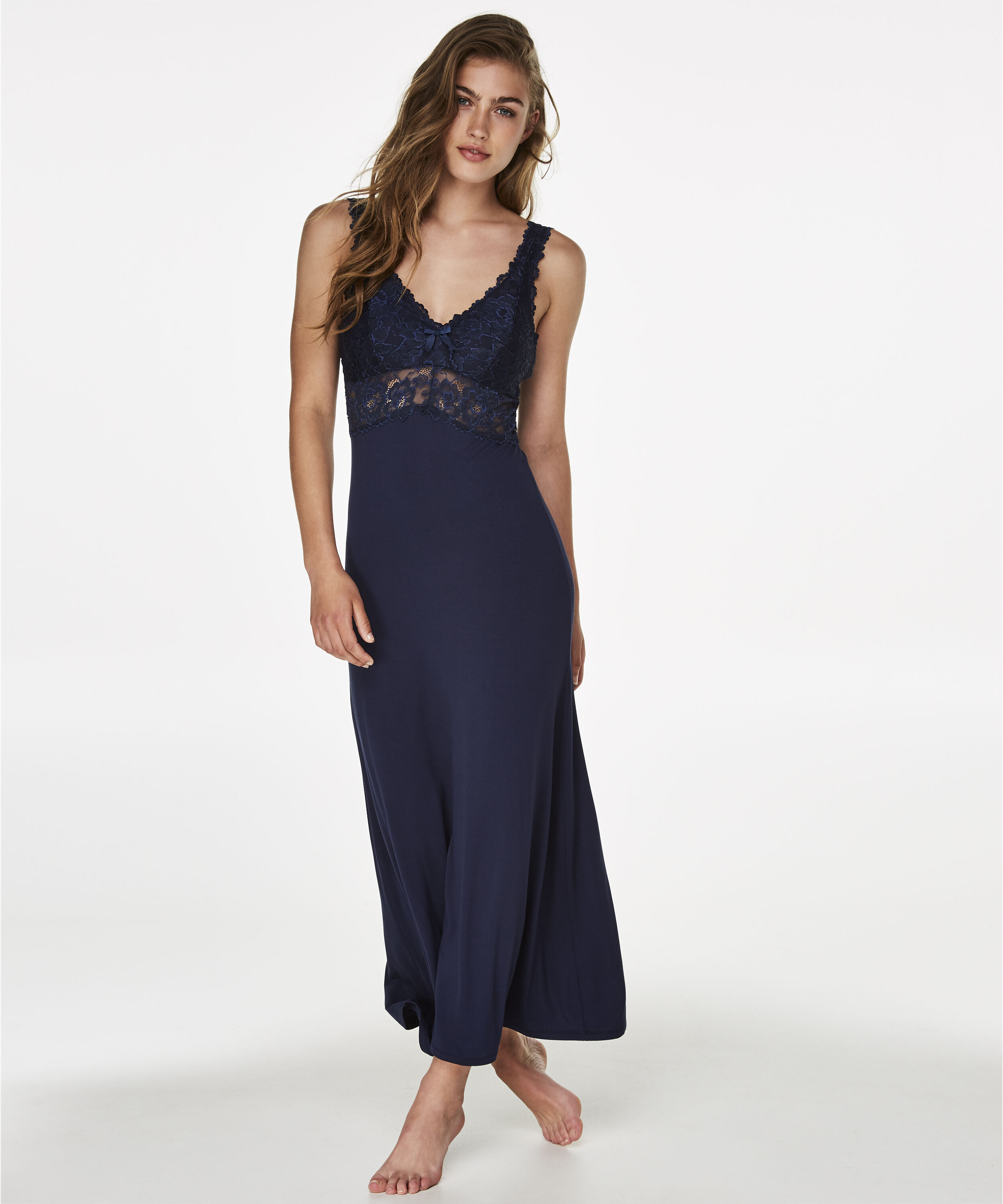 Long slip dress Modal lace, Blue