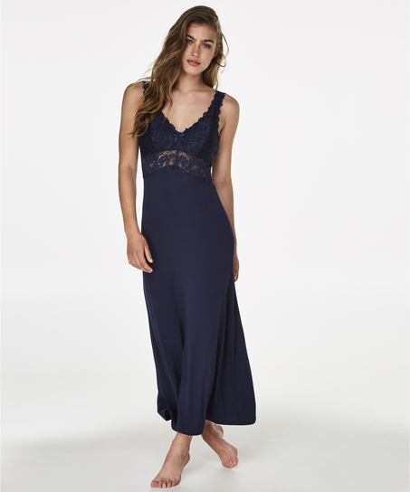 Long slip dress Modal lace, Blue