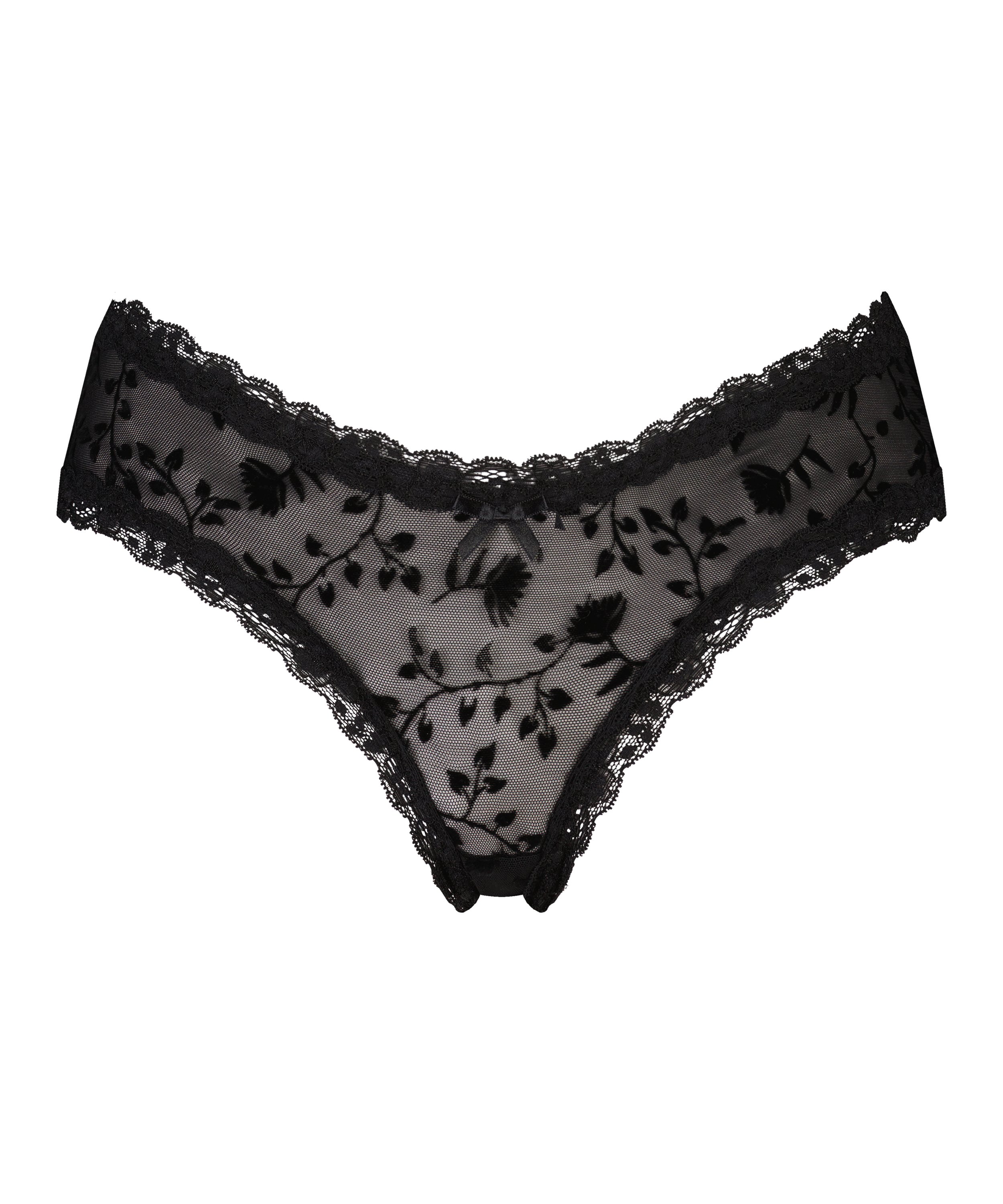 V-shaped Brazilian knickers mesh, Black, main