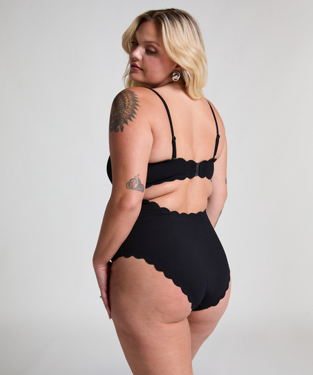 Bandeau Scallop Swimsuit, Black