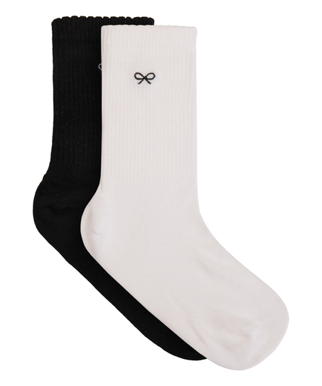 2 Pair Cotton Crew Socks, White