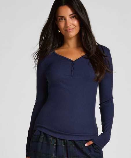 Longsleeved Pyjama Top Henley, Blue