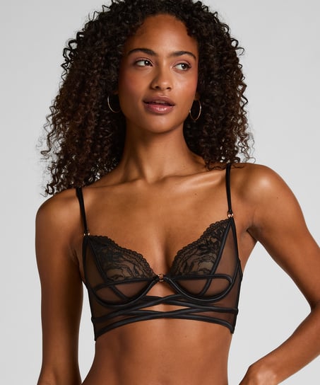 Amel Non-Padded Underwired Longline Bra, Black