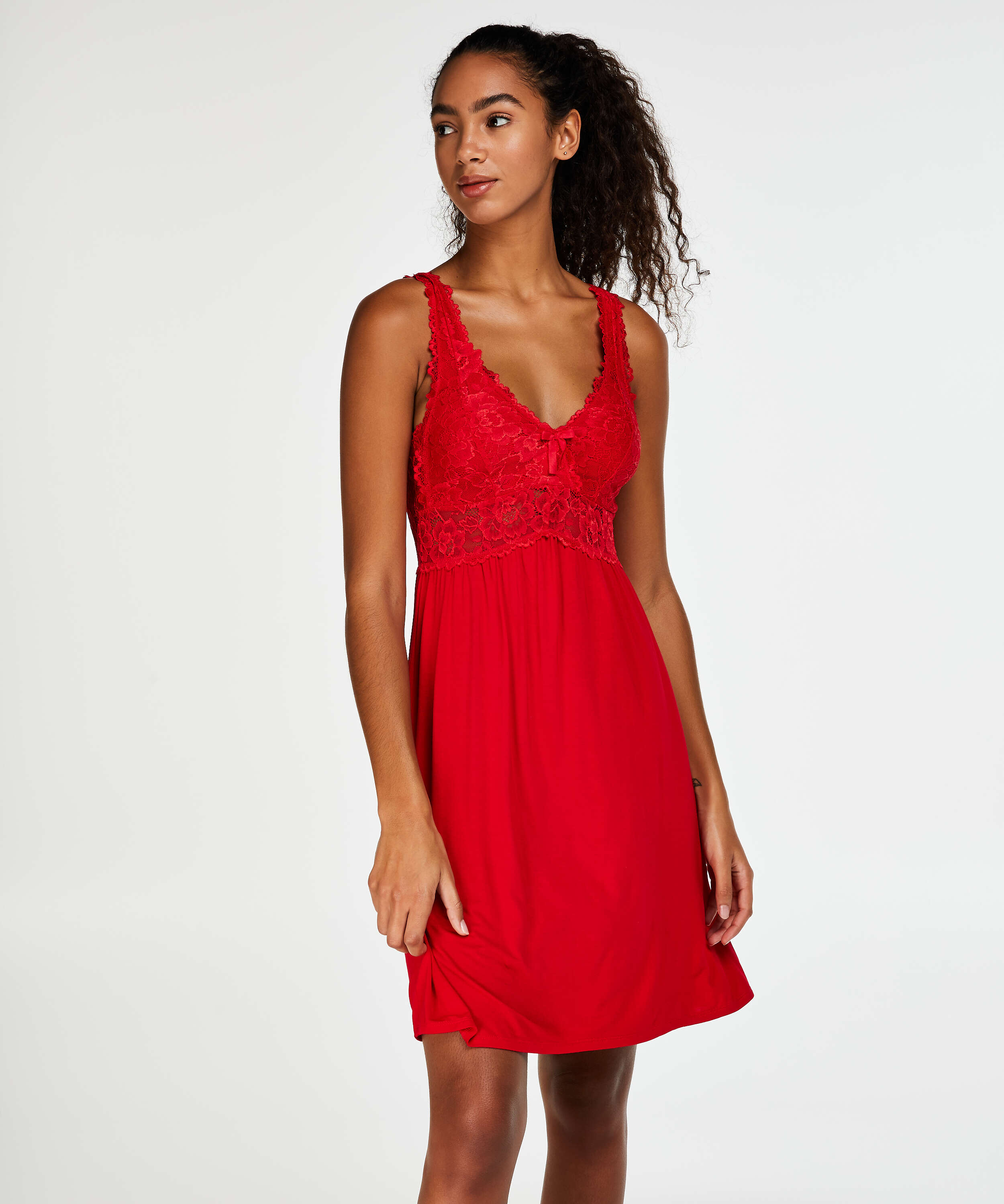Modal Lace Slip Dress, Red, main