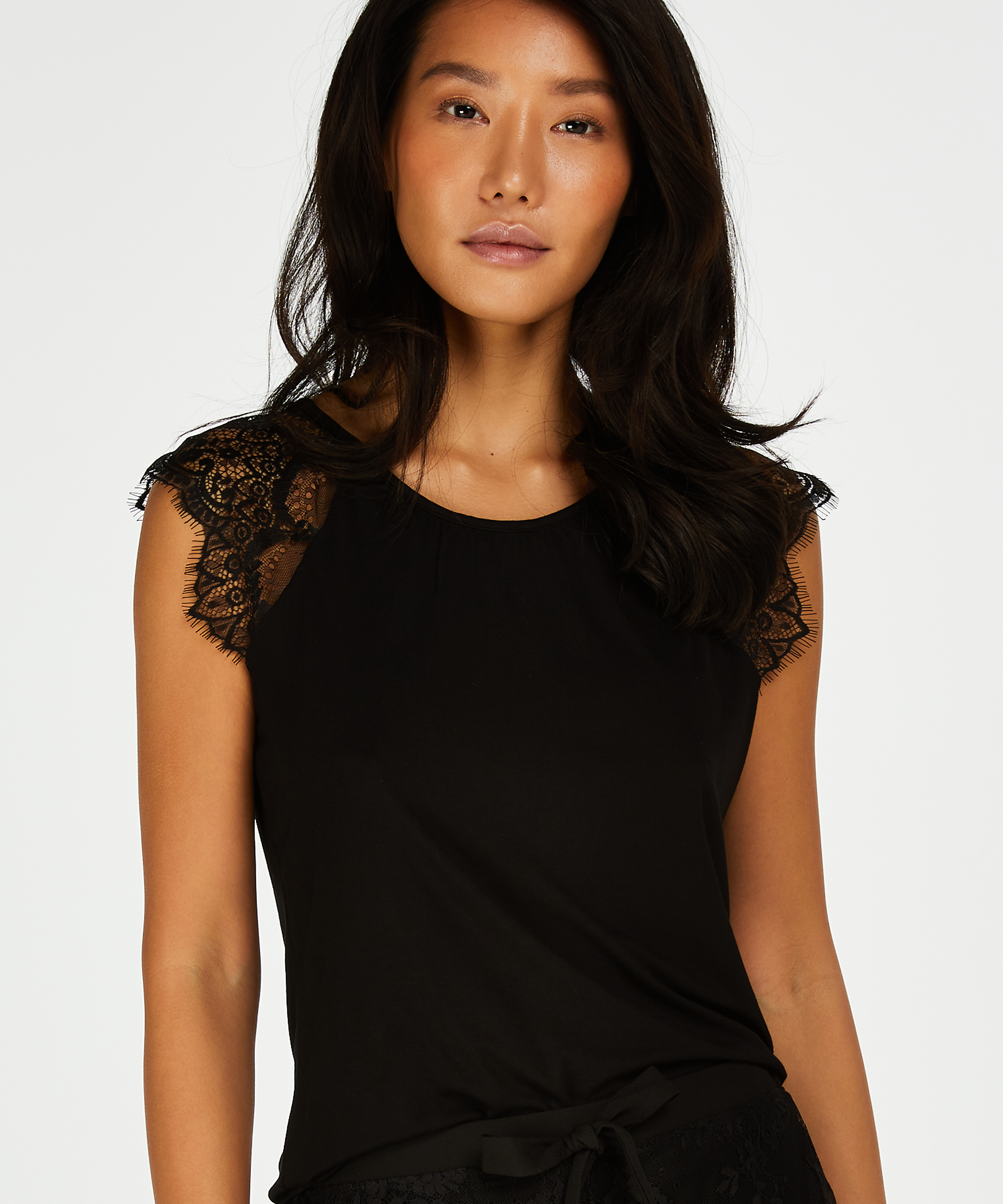 Jersey Lace Singlet, Black, main