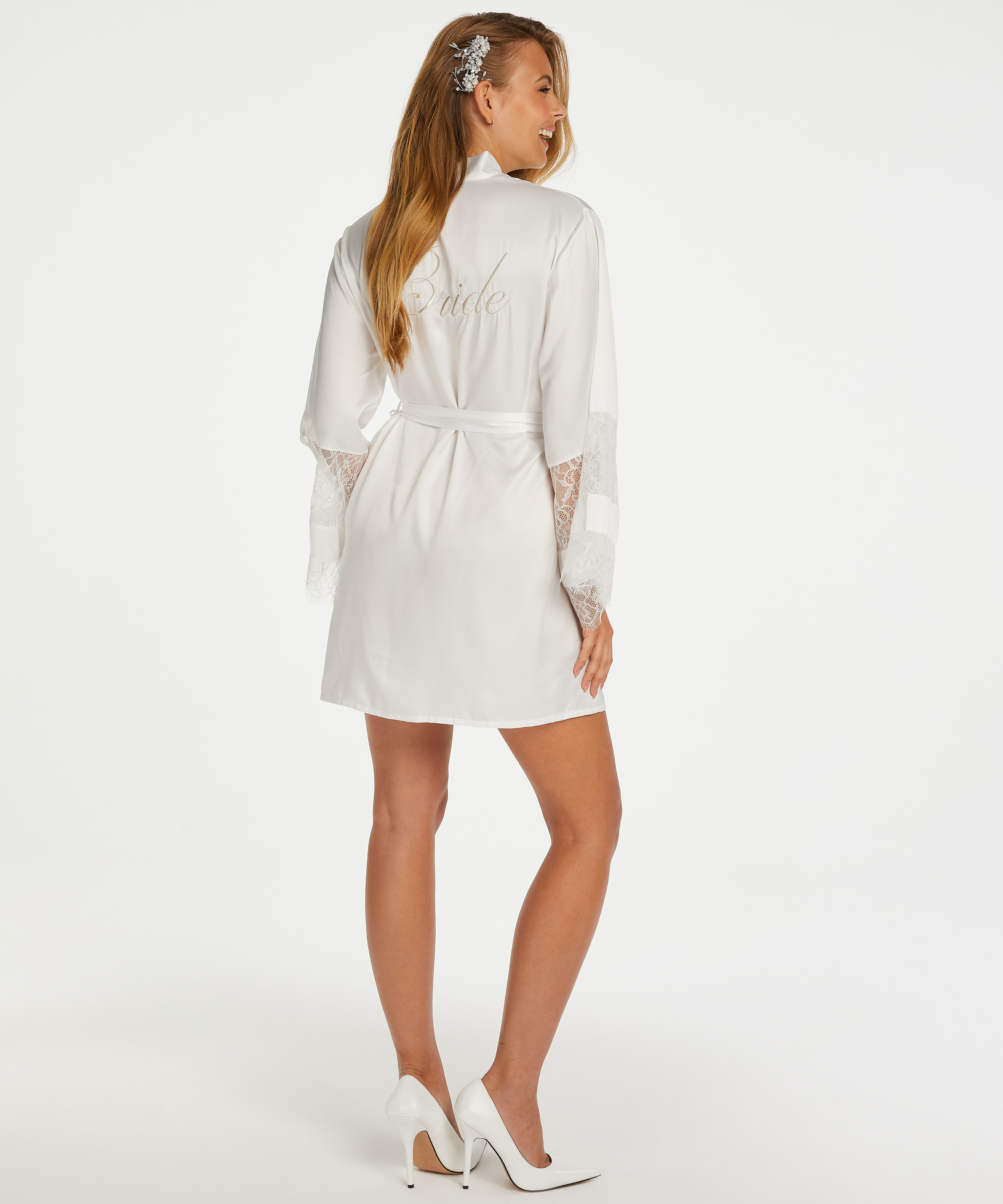 Kimono satin Bridal, White, main