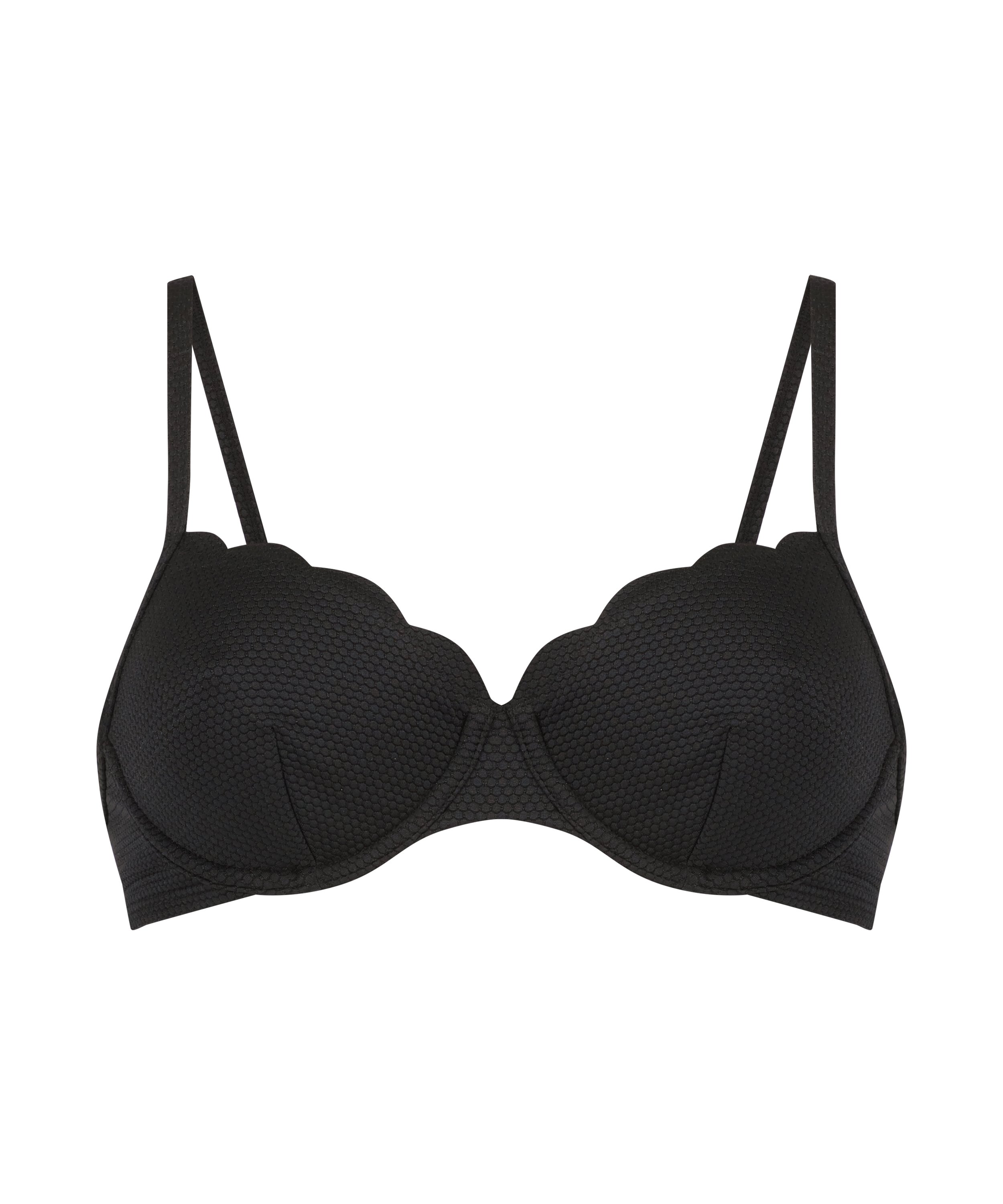 Scallop non-padded underwire bikini top, Black, main