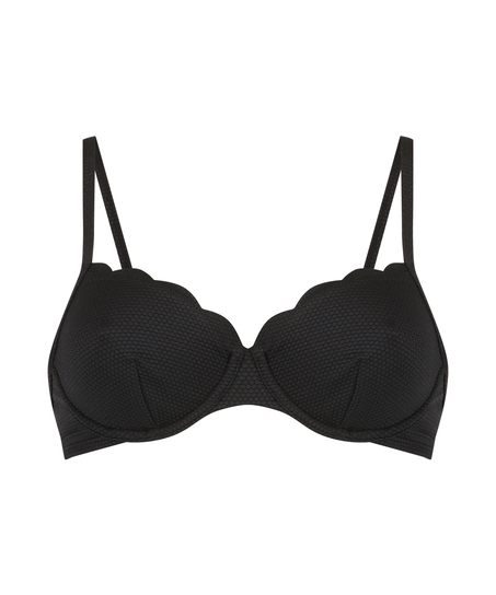 Scallop non-padded underwire bikini top, Black