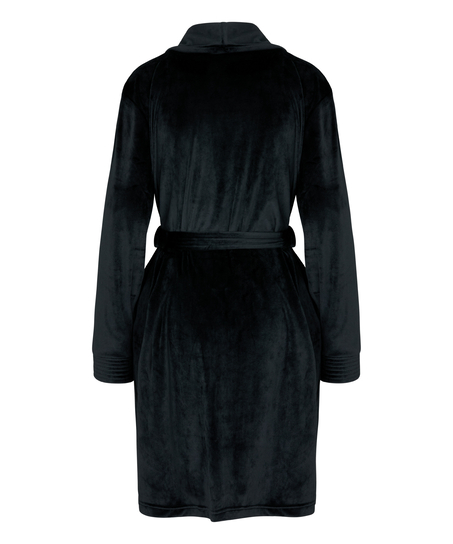 Velours short bathrobe, Black
