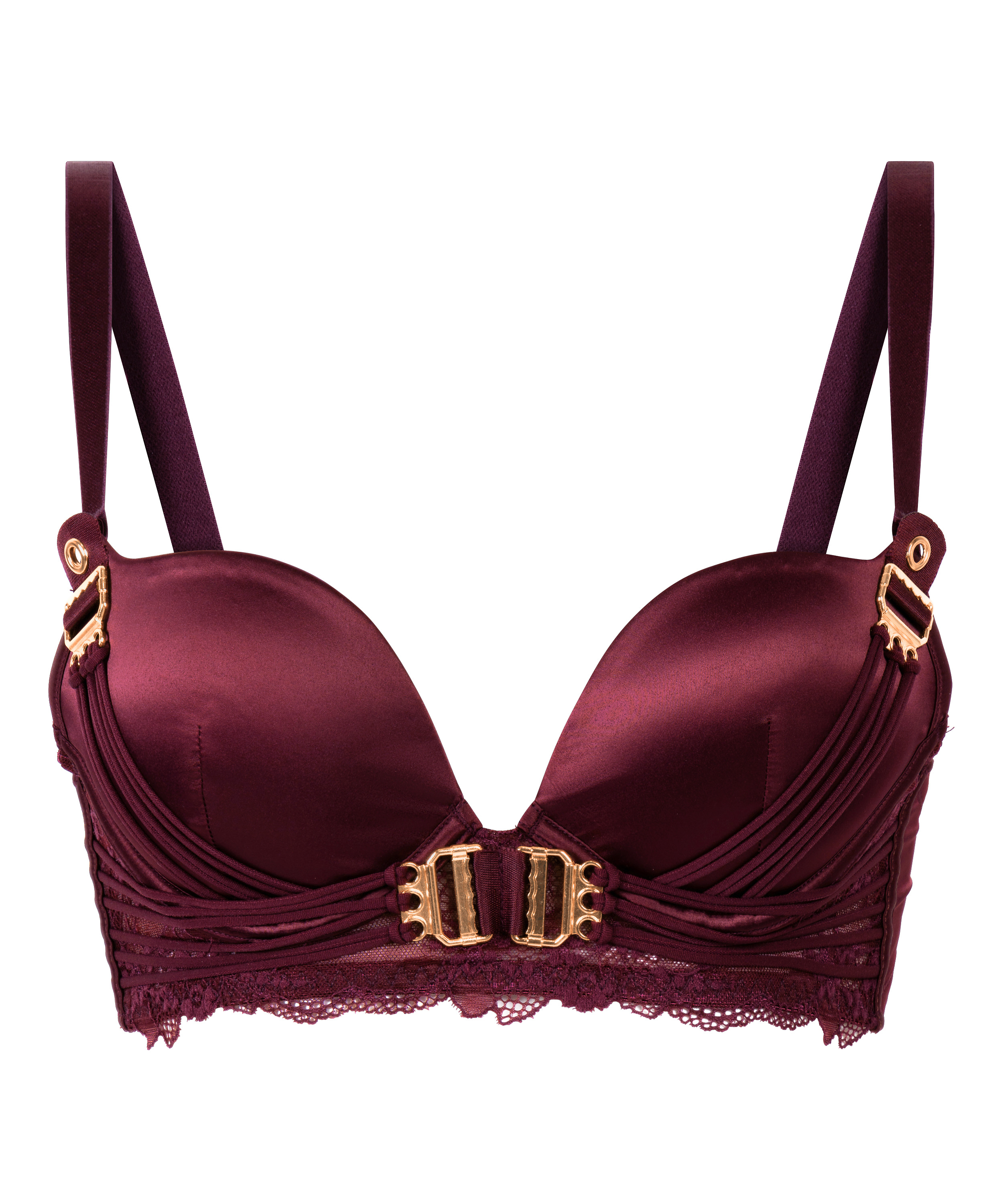 Avela Padded Underwired Longline Push-Up Bra, Red, main