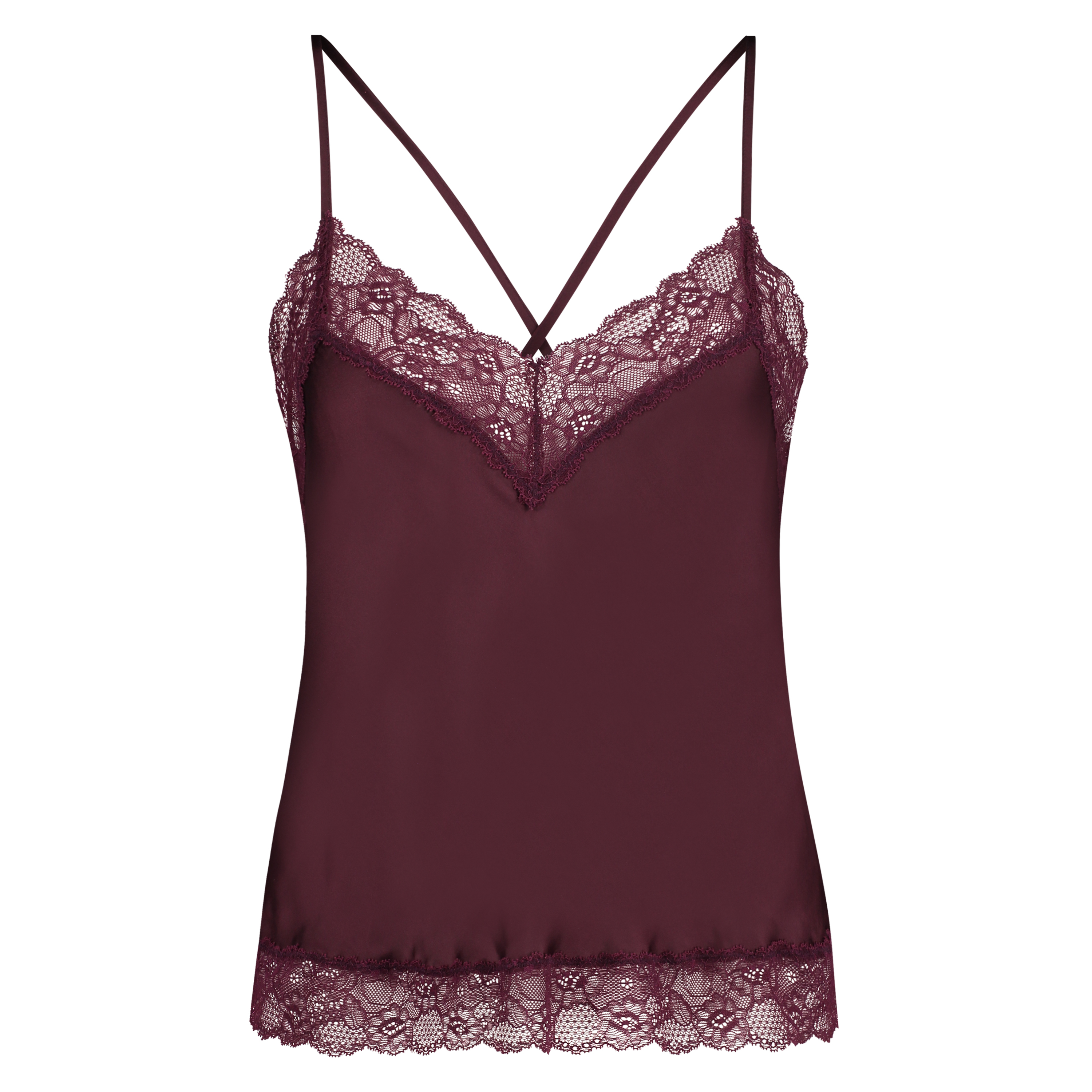 Satin Lace cami top, Red, main