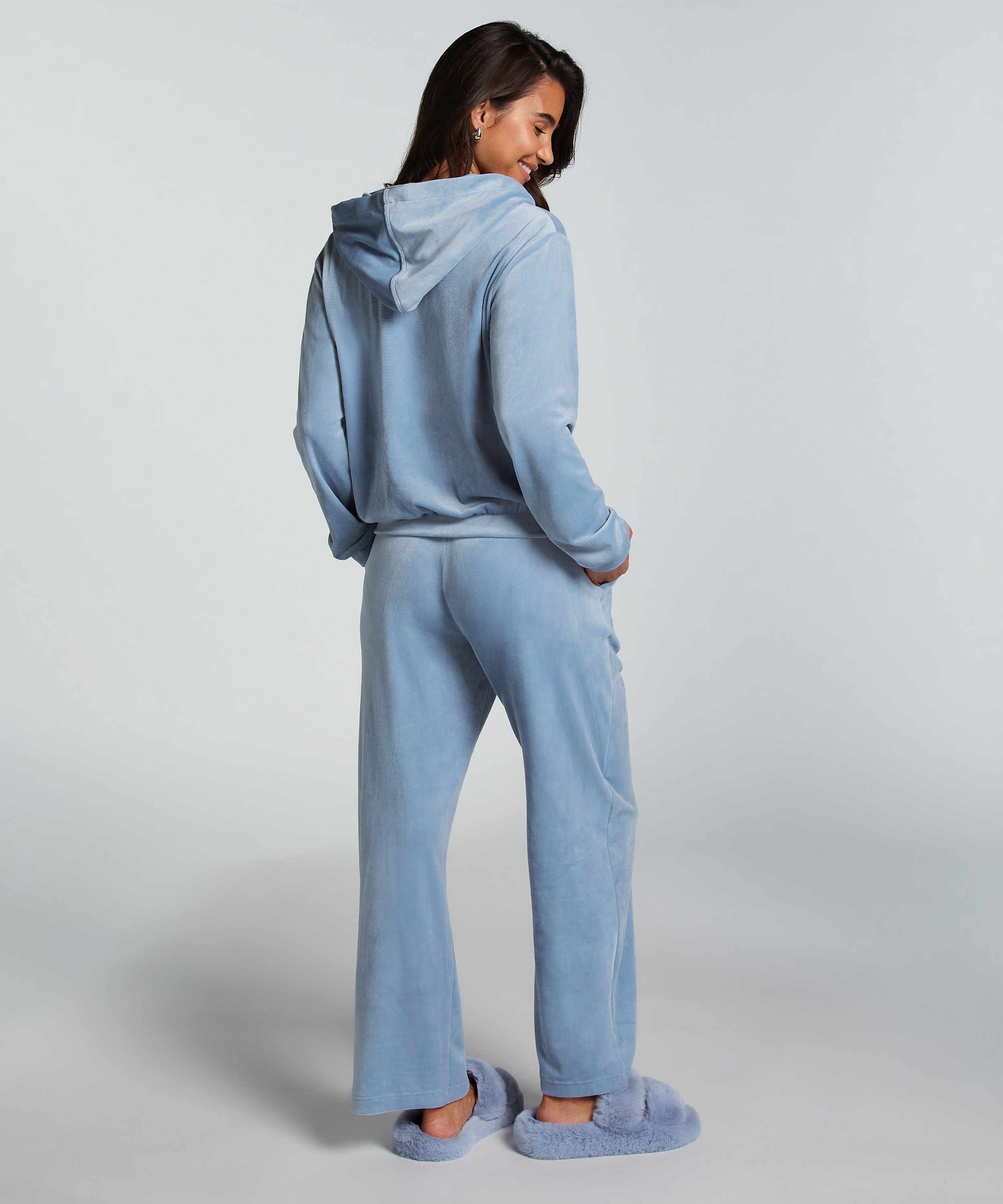 Velours Pyjama Pants, Blue, main