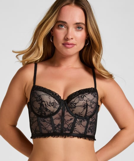 Padded Underwired Longline Bra Felicity, Black