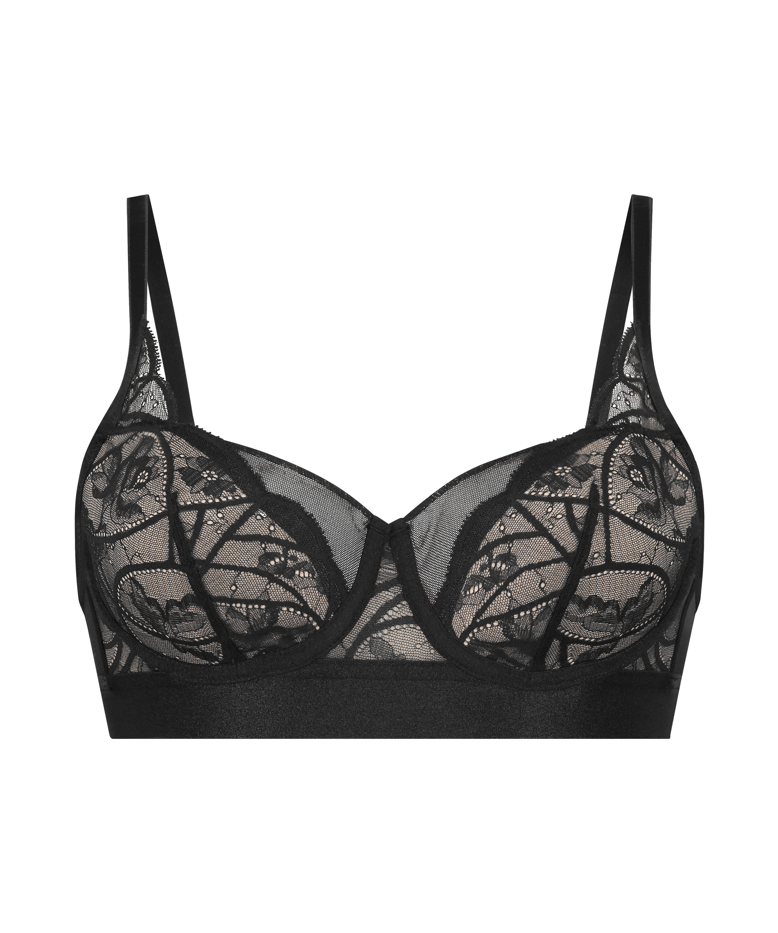 Luna Padded Underwired Longline Bra, Black, main