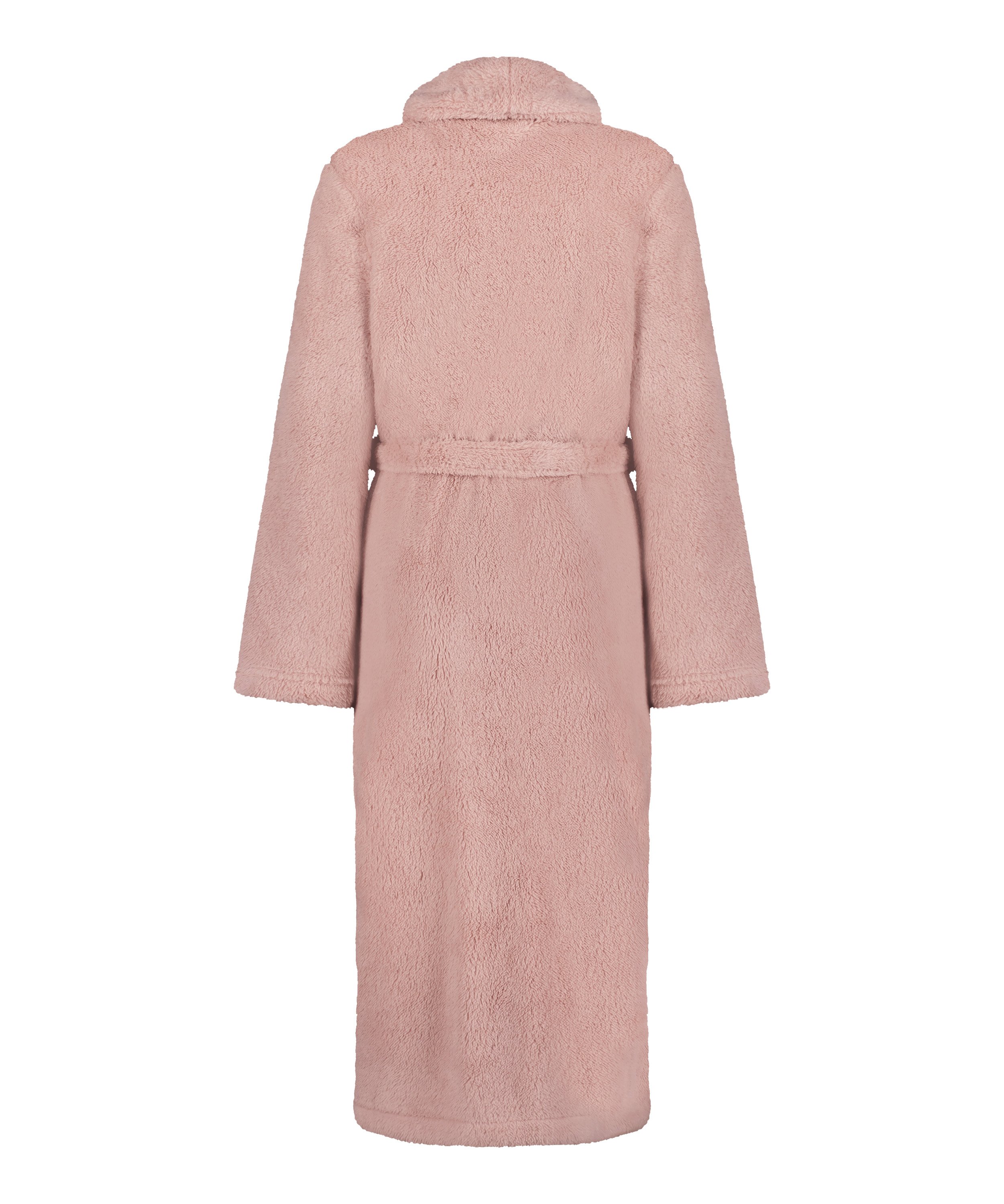 Long Fleece Bathrobe, Pink, main