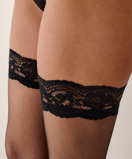 Stay Ups 15 Denier Lace Anti Ladder, Black