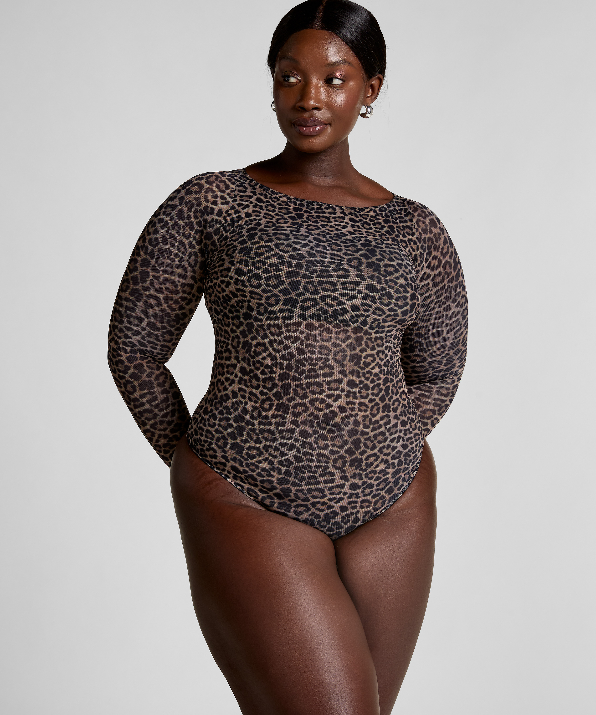 Tara Leopard Long Sleeved Body, Black, main