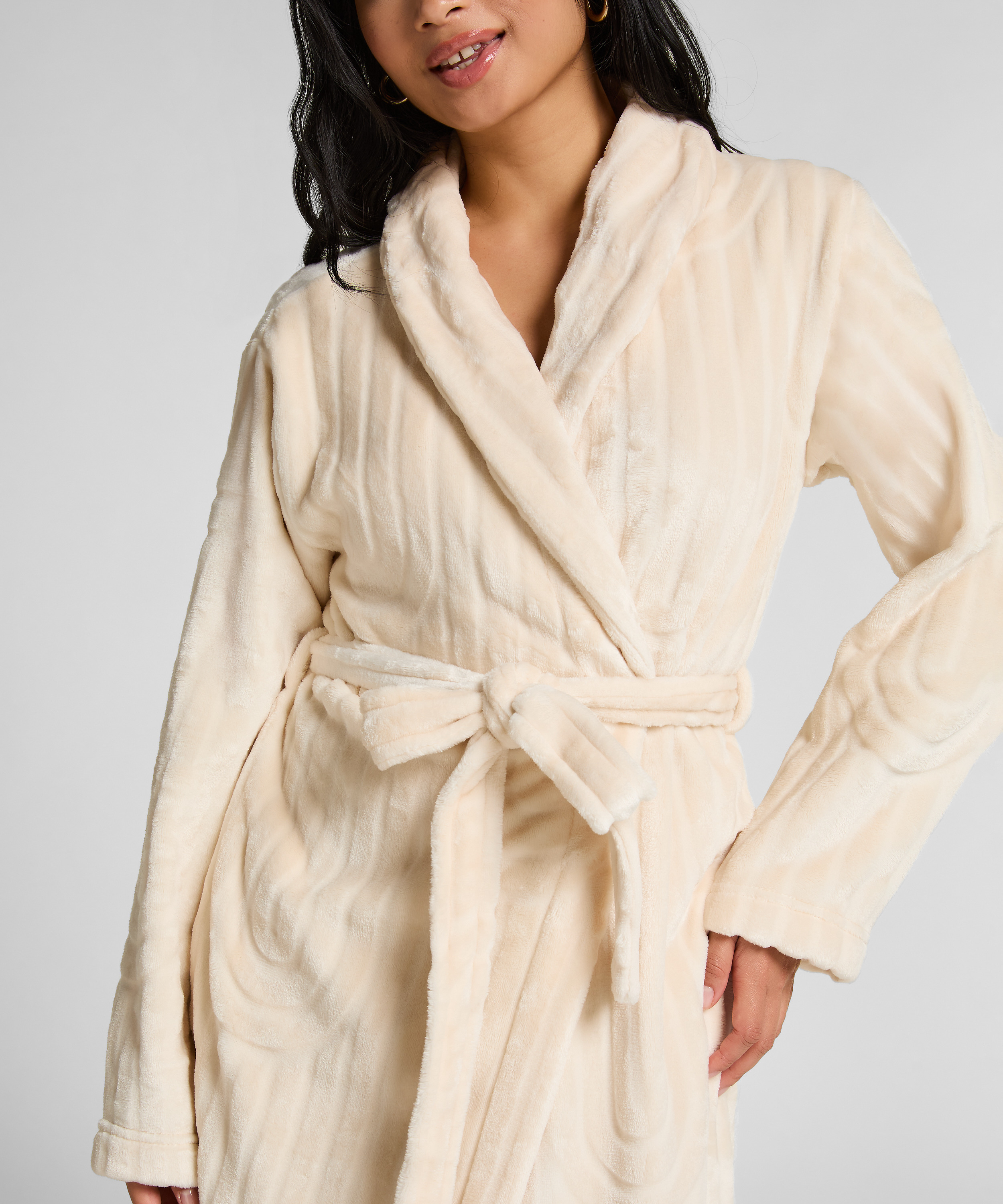 Fleece Bathrobe, White, main