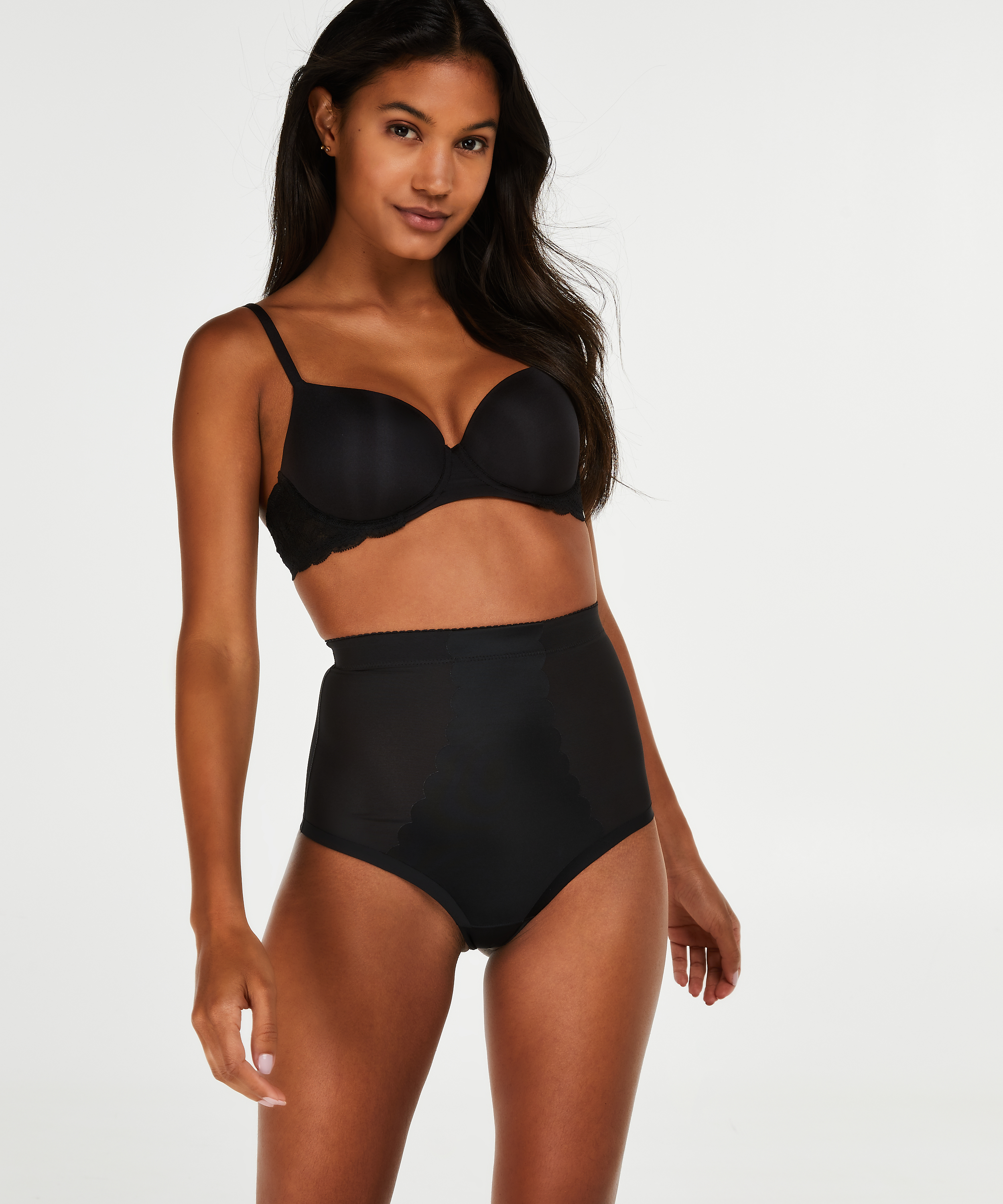 Sculpting scallop high waisted thong - Level 3, Black, main