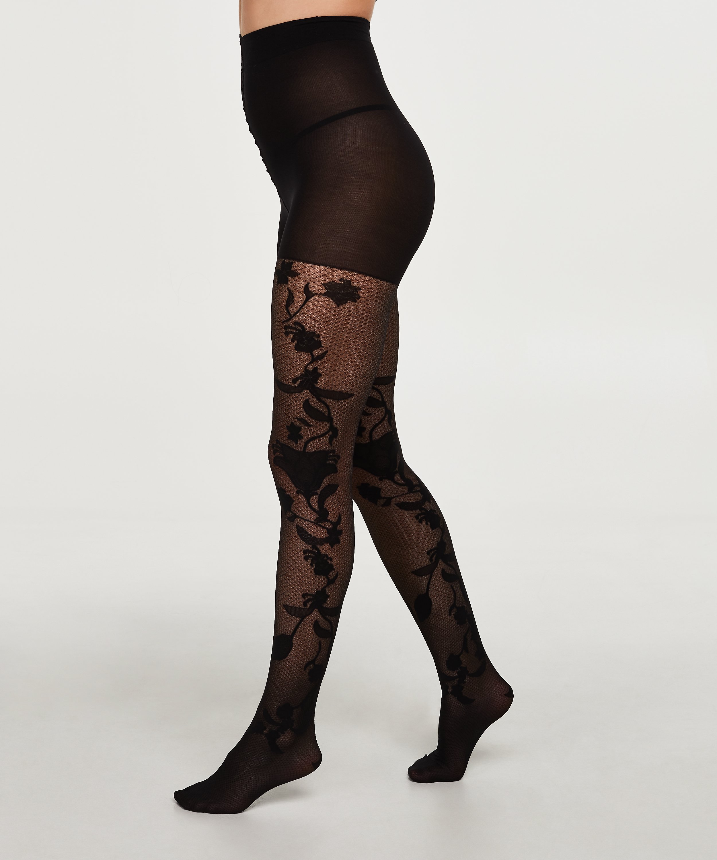 Paisley fishnet tights, Black, main