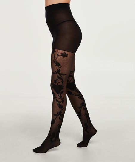 Paisley fishnet tights, Black