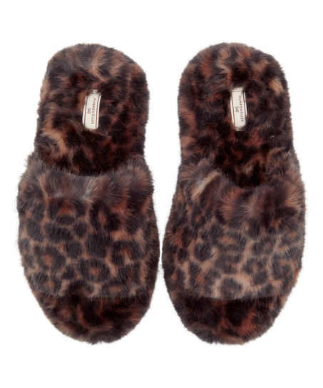 Slipper Faux Fur Leopard, Brown
