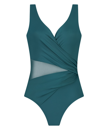 Shaping Shell Mesh Swimsuit, Green