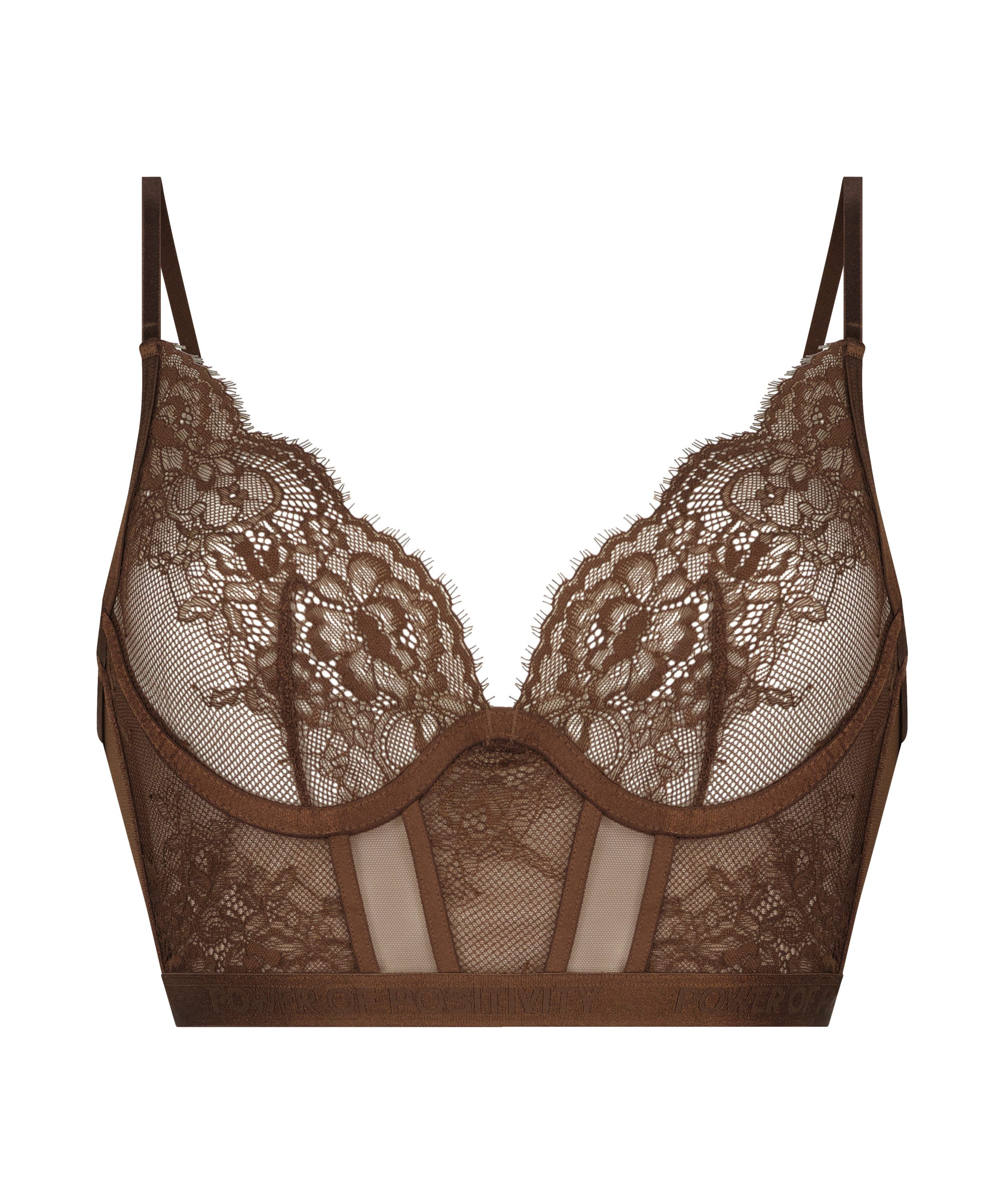 Honey Non-Padded Longline Underwired Bra, Brown, main