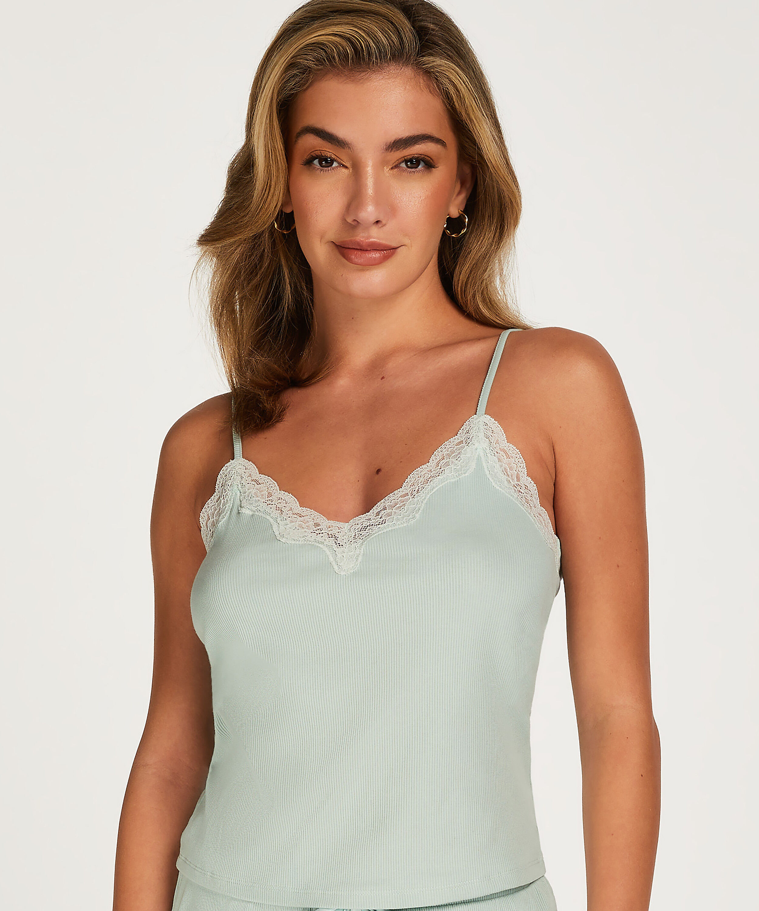Cami Rib Lace  Top, Green