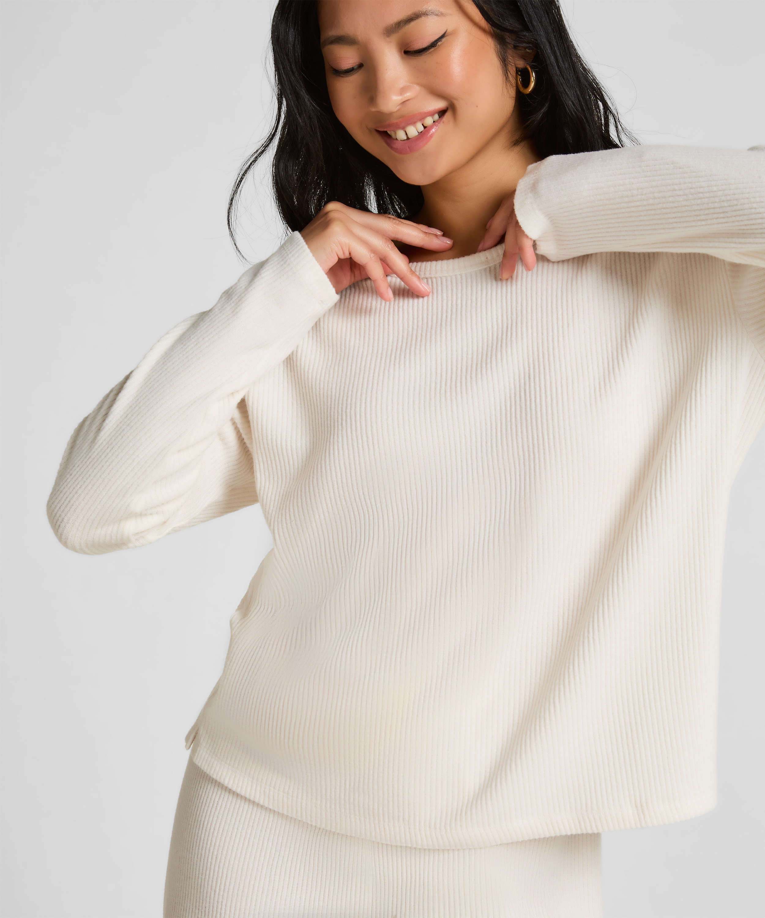 Jersey Long-Sleeved Pyjama Top, White, main