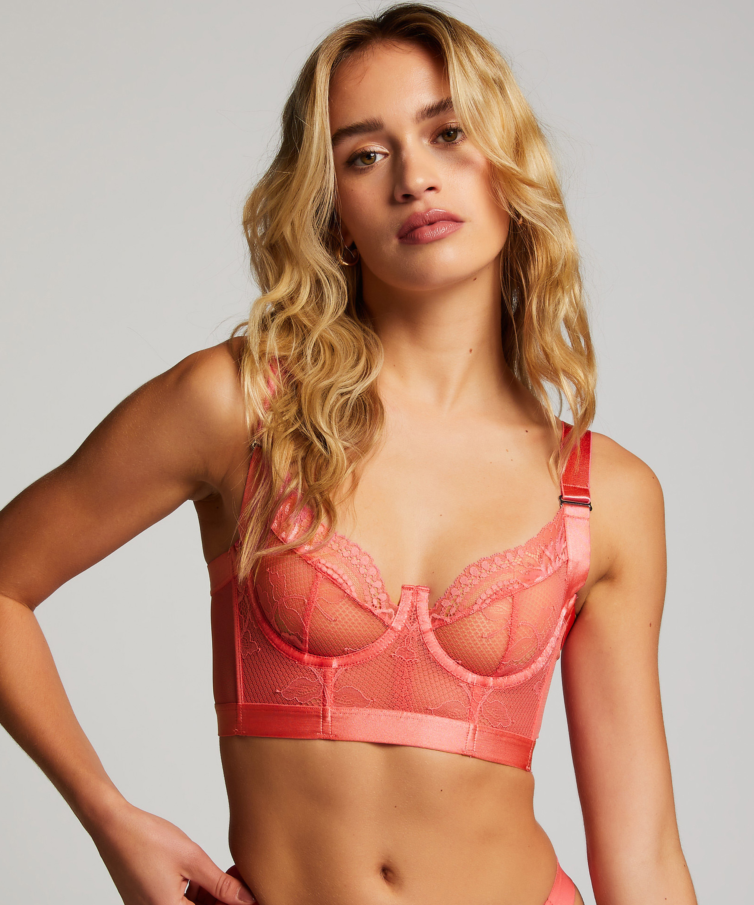 Hana Non-Padded Longline Underwired Bra, Pink, main