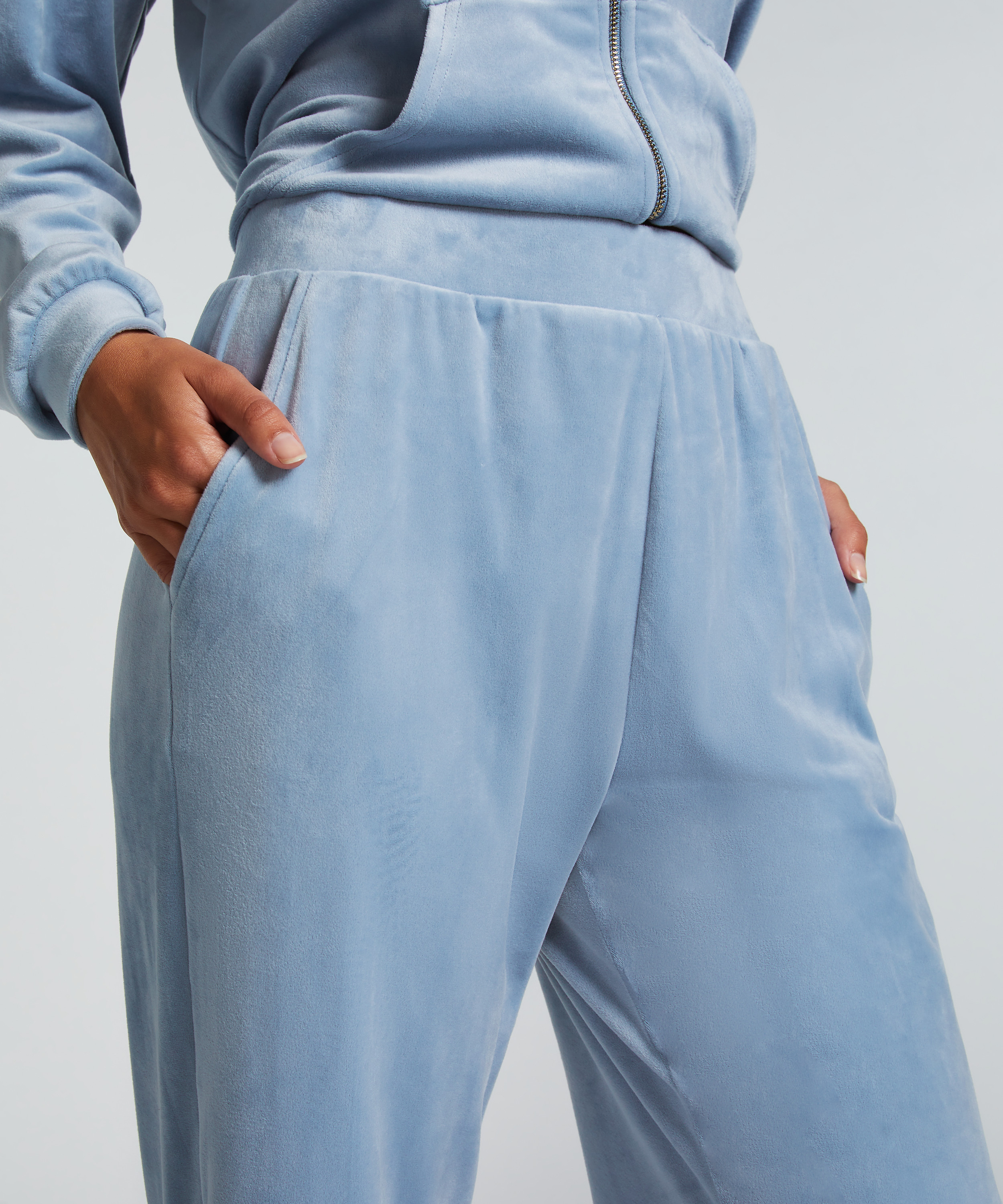 Velours Pyjama Pants, Blue, main