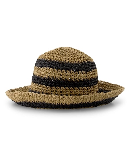 Straw Striped Bucket Hat, Black