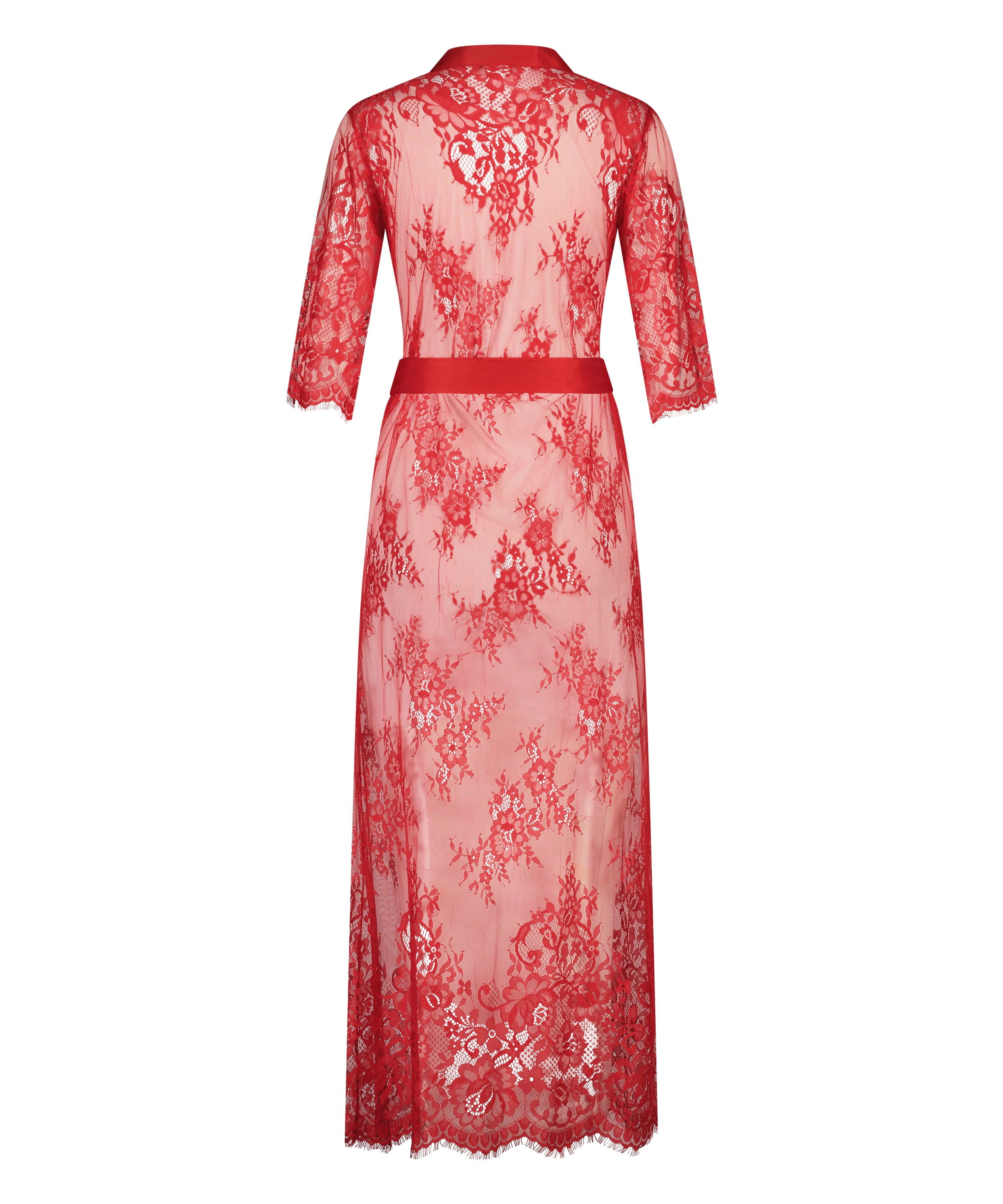 Long Allover Lace Kimono, Red, main