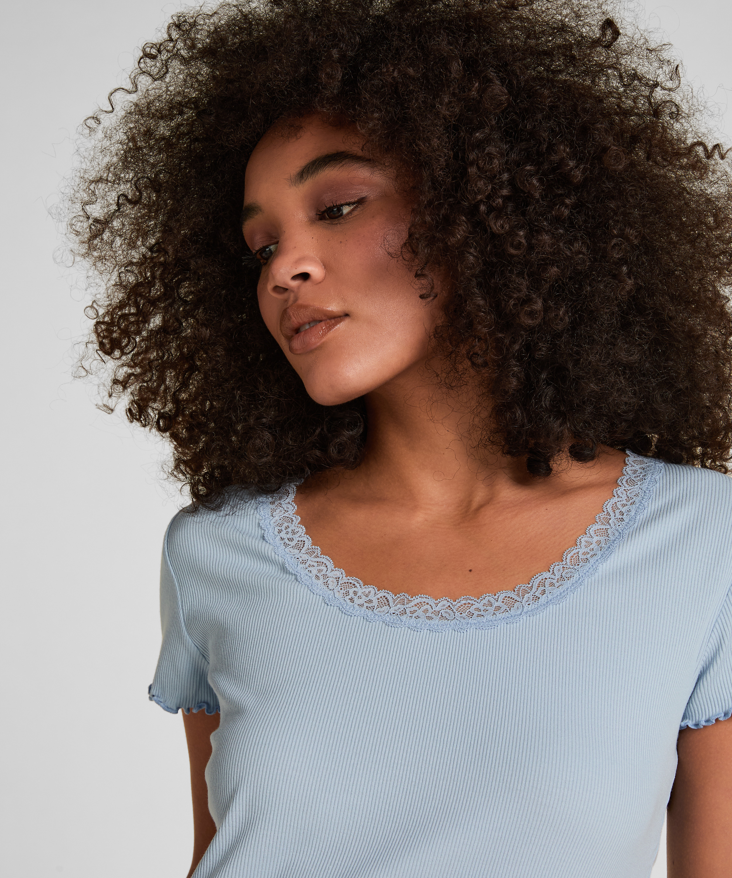 Pyjama Top Jersey Rib, Blue, main