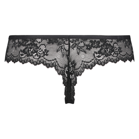 Lace Back Invisible Thong, Black