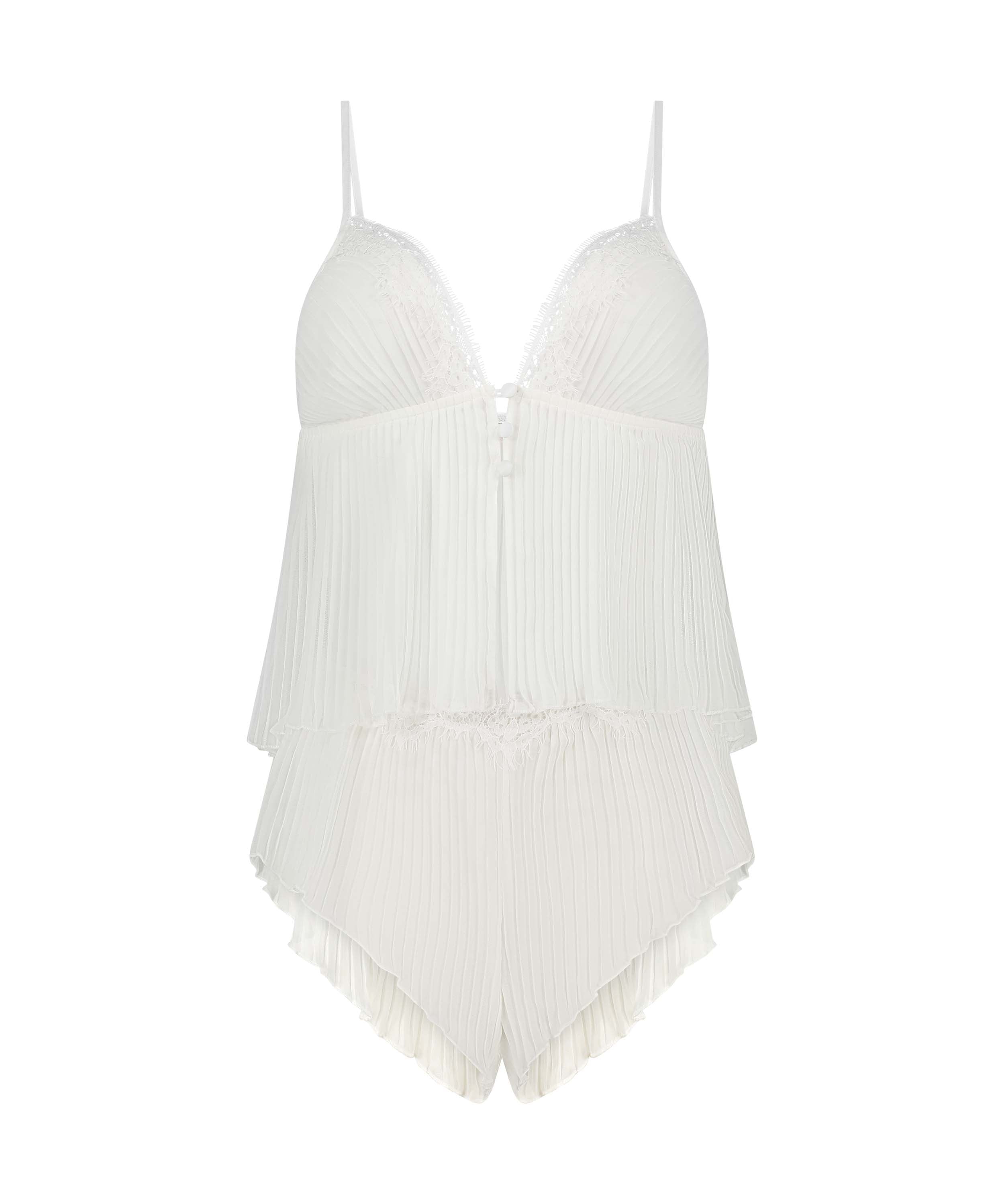 Chiffon Plisse Cami Set, White, main
