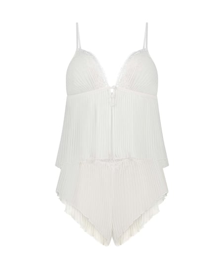 Chiffon Plisse Cami Set, White