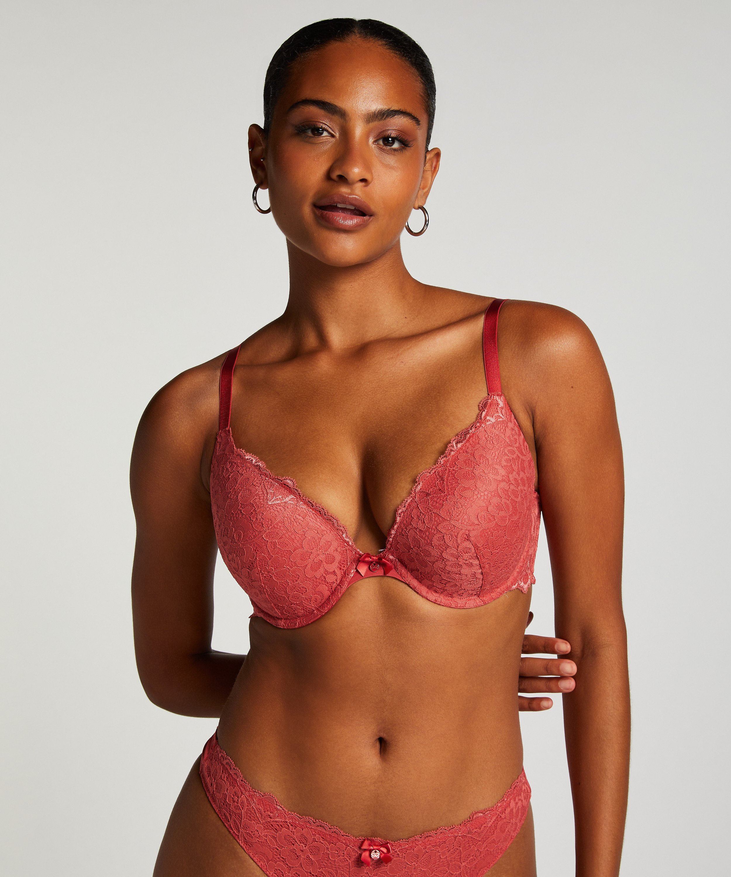Marine Padded Push-Up Underwired Bra, Red, main