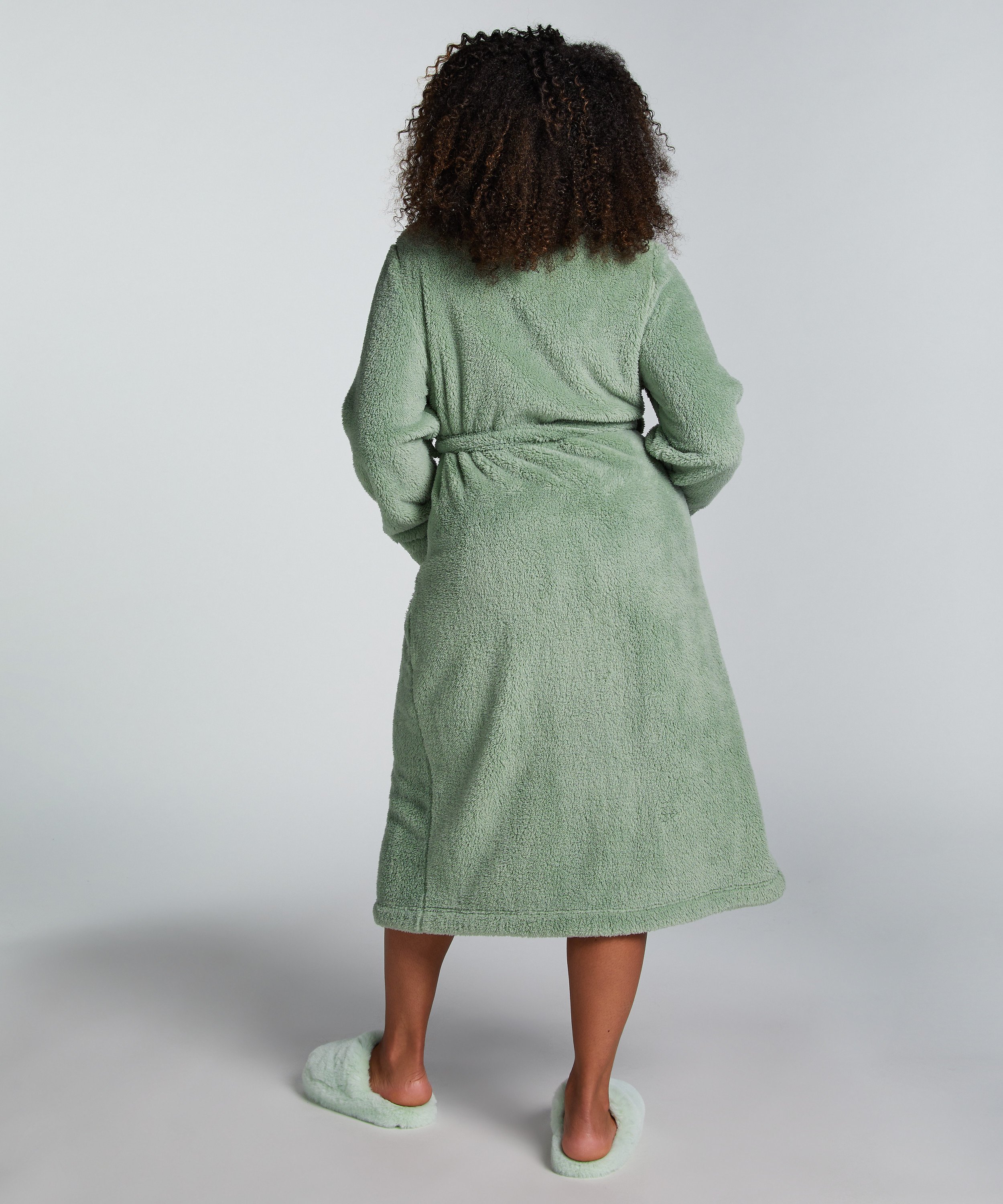 Long Fleece Bathrobe, Green, main
