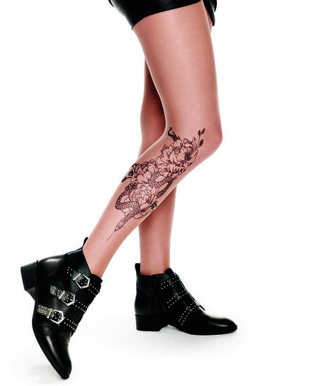 Tights 20 denier flower tattoo, Beige